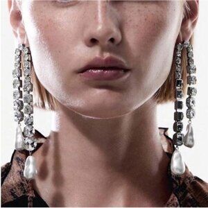 New! Zara Rhinestone Pearl Drop Earrings (3039) NWOT